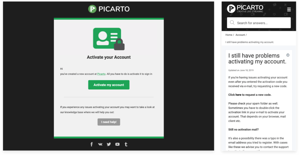 PICARTO activation email