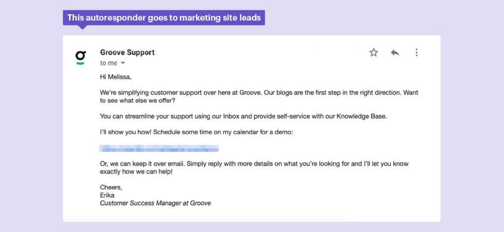 This autoresponder goes to marketing leads.
