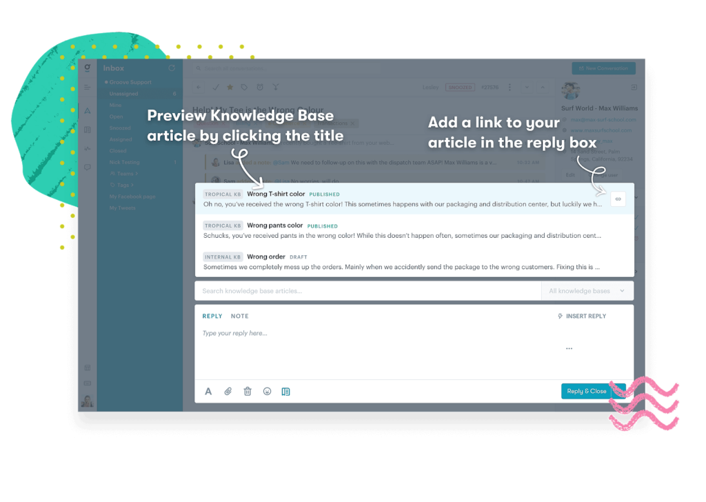 integrated knowledge base software is connected to your inbox.