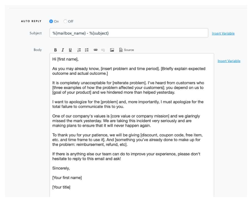 business apology email example for customer service autoreply