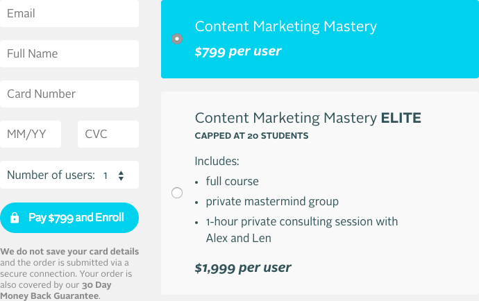 Selling online course: Course payment form