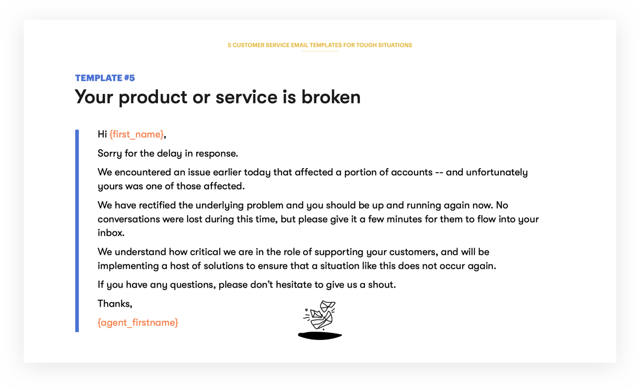 Customer Service Email Template 5 - Your product or service is broken