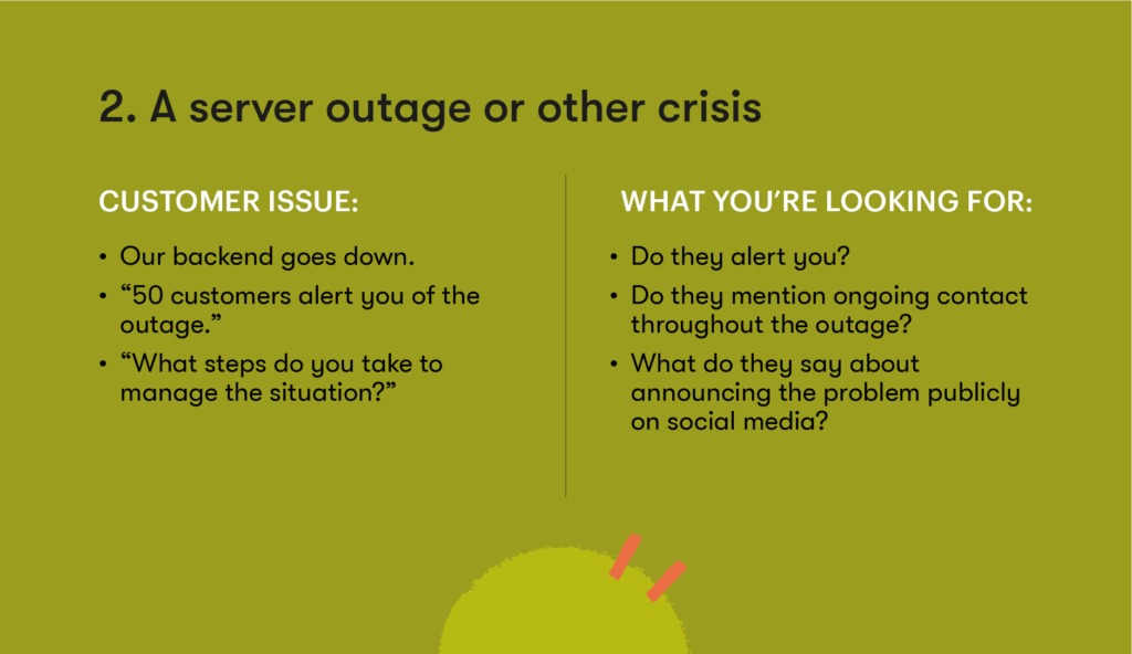 Customer service interview question 2 - A server outage or other crisis