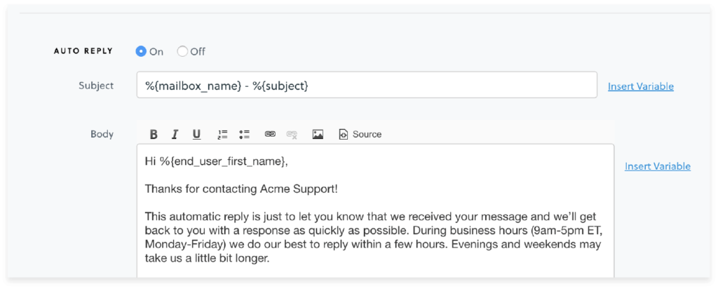 image of auto-reply in groove inbox