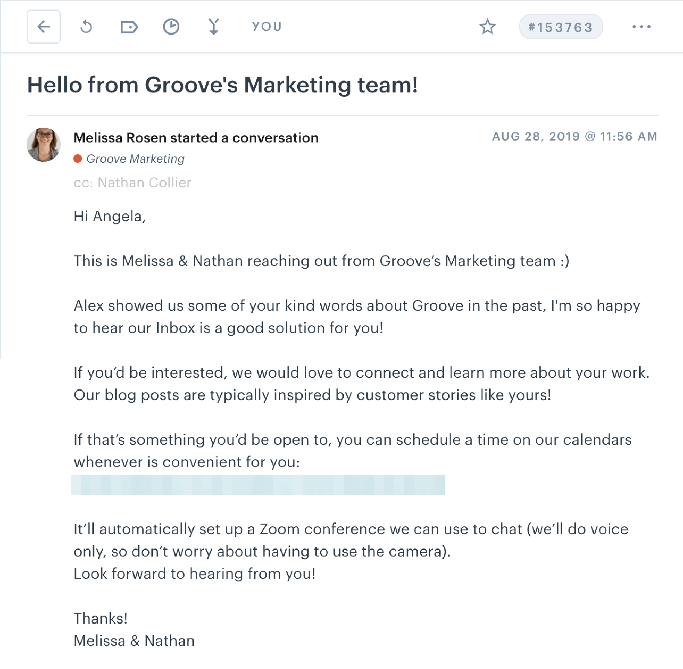 marketing email sent within our Customer Service Platform