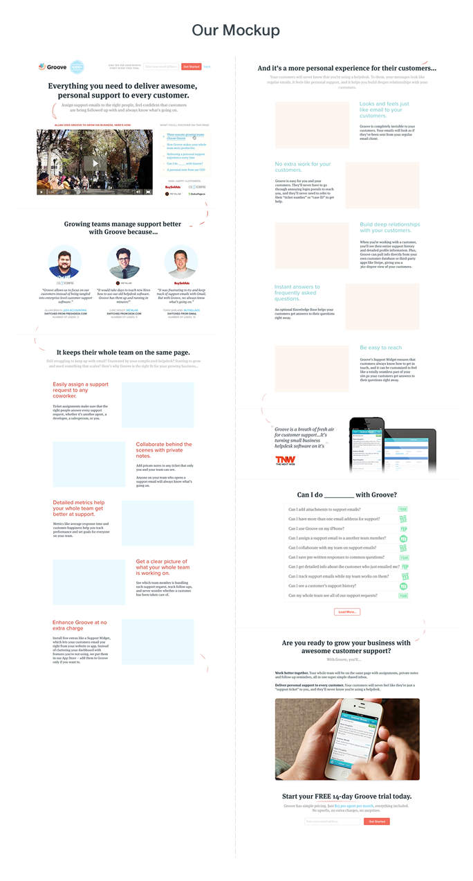 Long-form landing page: Our mockup