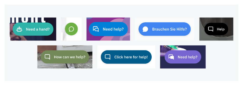 widget examples of a help button on different websites