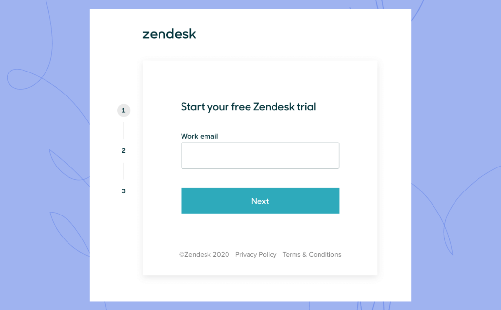 Zendesk sign up page